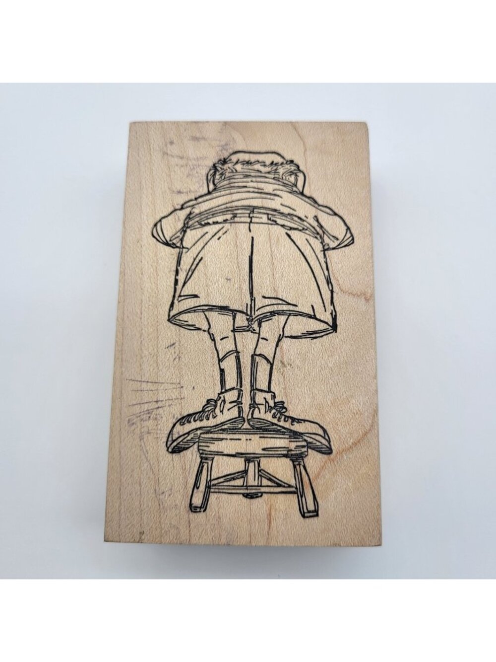 Old Man's Back Grandpa Stand on Stool People Person T-1718 Wood Rubber Stamp